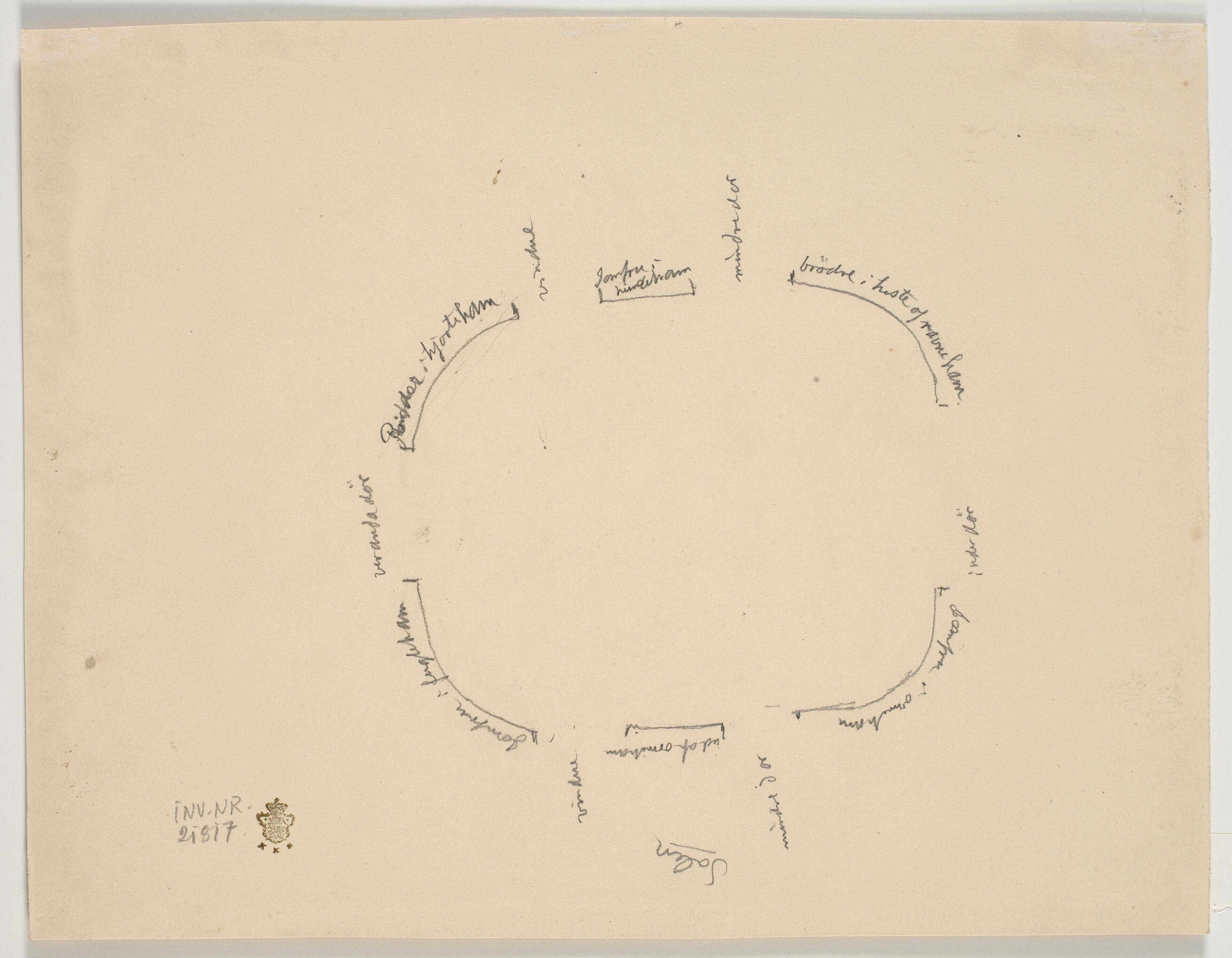 Plan for ophængning af gobelinner med folkevisemotiver i Dronningens sal på Christiansborg